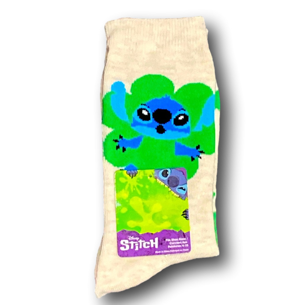 3/$20 Disney Stitch & Shamrocks Funny Novelty Crew Socks - NWT